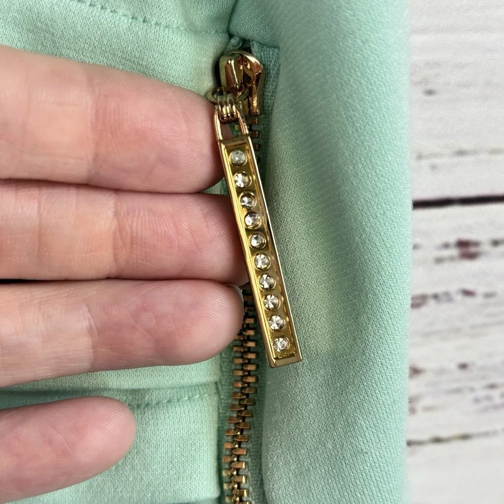 Ivanka Trump Dress 16 Sleeveless Sheath Mint Green Slimming Sexy Gold Zip - Picture 9 of 13